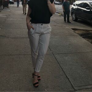 Bershka Black and White Ankle Cropped Pants